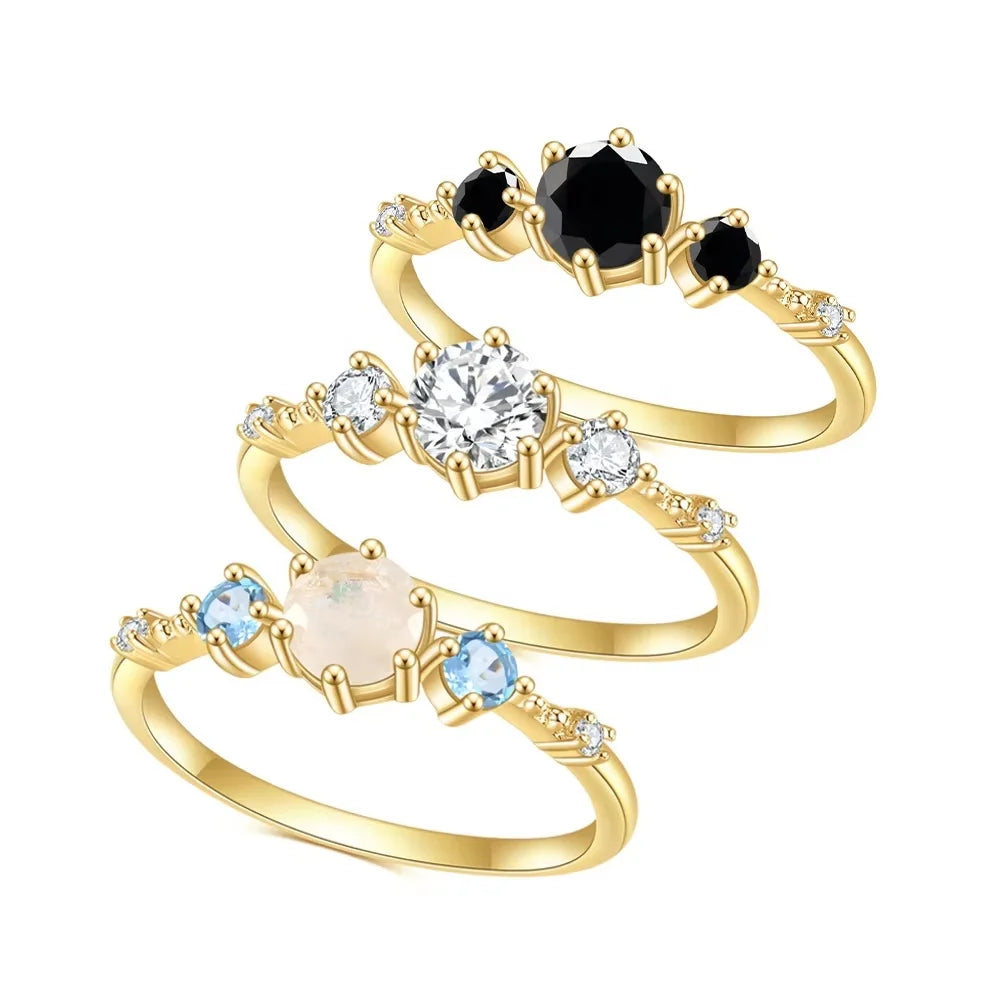 OL0968R Abiding Delicate Fine Jewelry Yellow Gold Plated Cz Moonstone Gemstone 925 Sterling Silver Women Engagement Wedding Ring