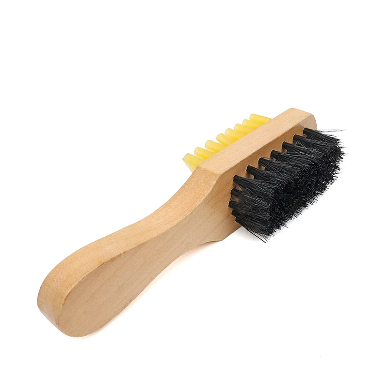 Wholesale Custom Logo Soft Pig Hair Solid Wood Double-sided Fleece Leather Brush Cleaning Suede Wooden Shoe Brush