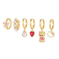SP Cute Cartoon Earrings Sets 18K Gold Plated Zirconia Cat Animal Earrings for Girls