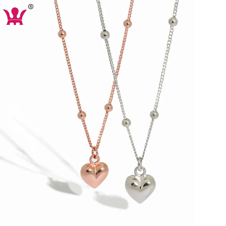 Women's Sterling Silver Polished Heart Pendant Necklace Personalized Gift Pendant Chain Necklace