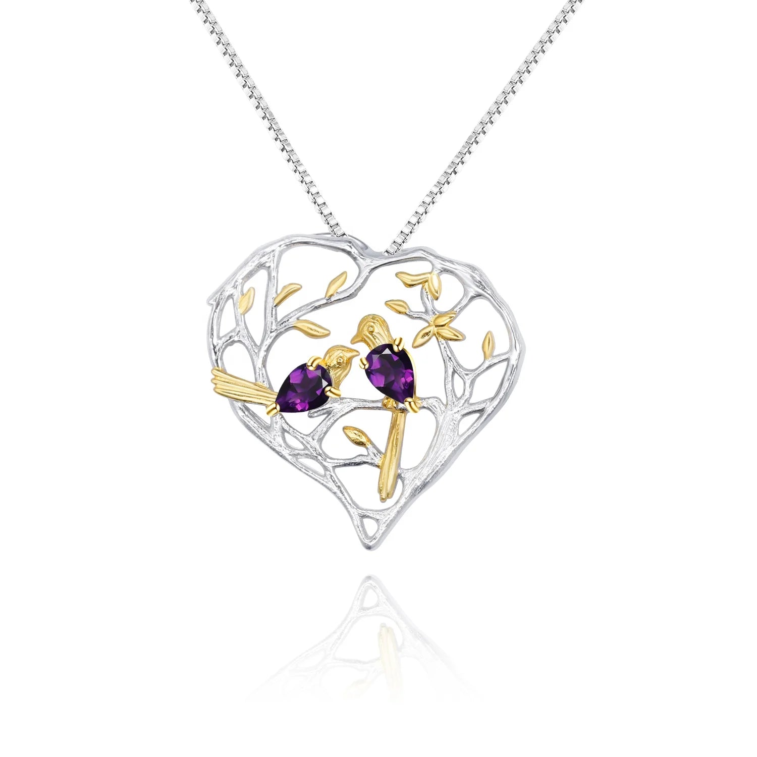 Abiding Wholesale Fashion 925 Sterling Silver Heart Shape Amethyst Natural Gem Pendant for Women