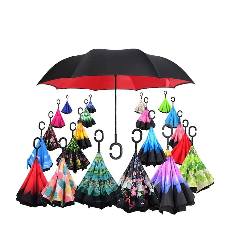Wholesale 23 Inches Straight Pattern Manual Open Reverse Close Umbrella Hands-Free Upside Down Rain Reverse Umbrella