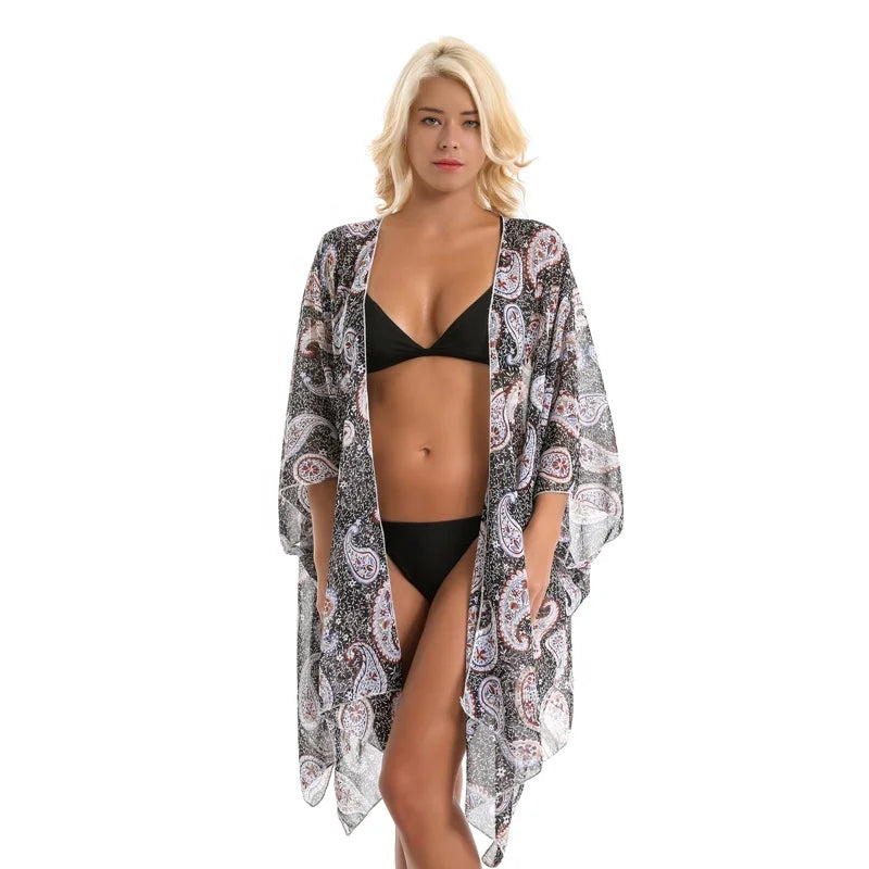 MIO Wholesale New Cashew Flower Beach Bikini Sun Proof Chiffon Blouse Summer Kimono Coverup