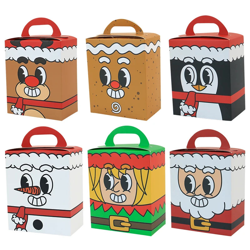 Christmas Candy Treat Paper Boxes With Handle Gifts Xmas Presents Packaging Paper Boxes Holiday Party Favors for Gift Wrapping