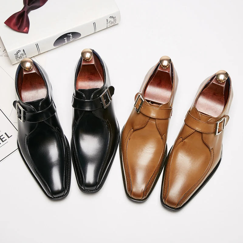 Dropshipping Luxury British Style Men Dress Shoes Oxford Leather Men's Monk Strap Shoes Big Size Office Shoes
