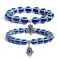 Elastic 8mm 10mm Resin Beads Blue Turkish Eye Bracelet Silver Hamsa Hand Evil Eyes Bracelet