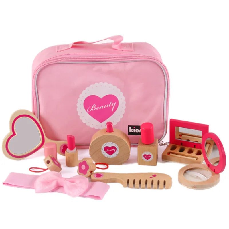 Wooden Educational Pretend Play Put on Makeup Play Set Preschool Early Educational Toy Birthday/X'mas Gift for Girls