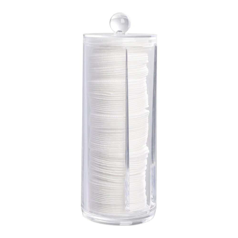 Hot Sales Acrylic Makeup Organizer Round Cosmetic Storage Cotton Pad Dispenser Container Holder with Lid
