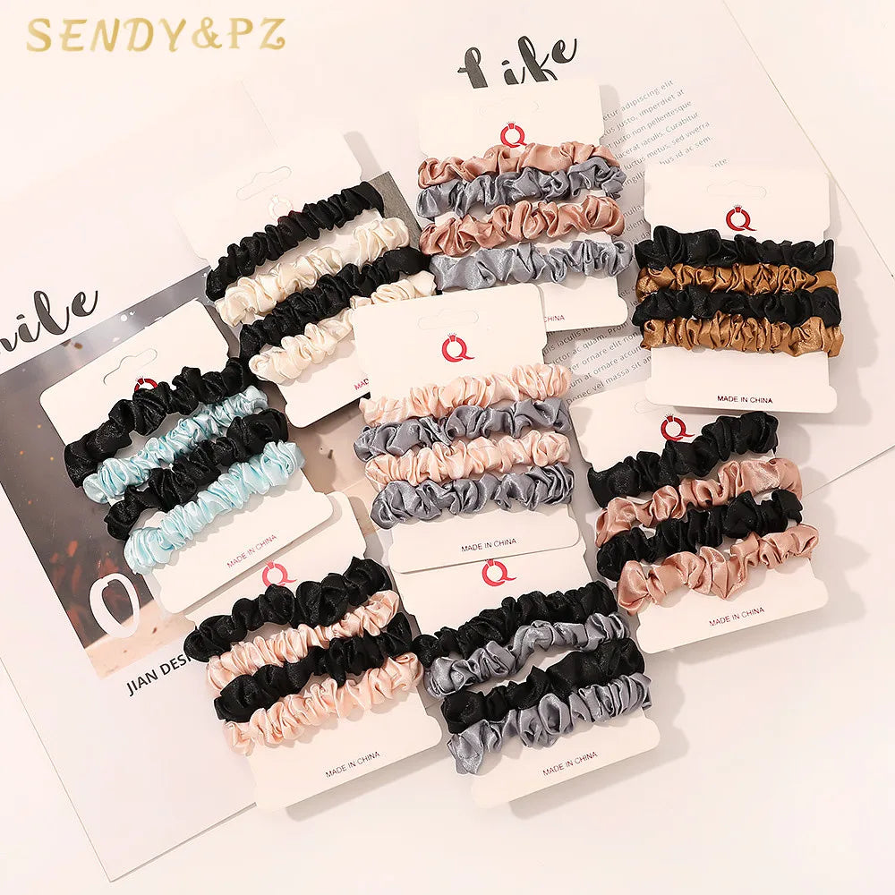 Wholesale Fashion 4pcs/set Satin Elastic Girls Hair Ties Colorful Ponytail Scrunchies Hair Accessories Decoration Sets