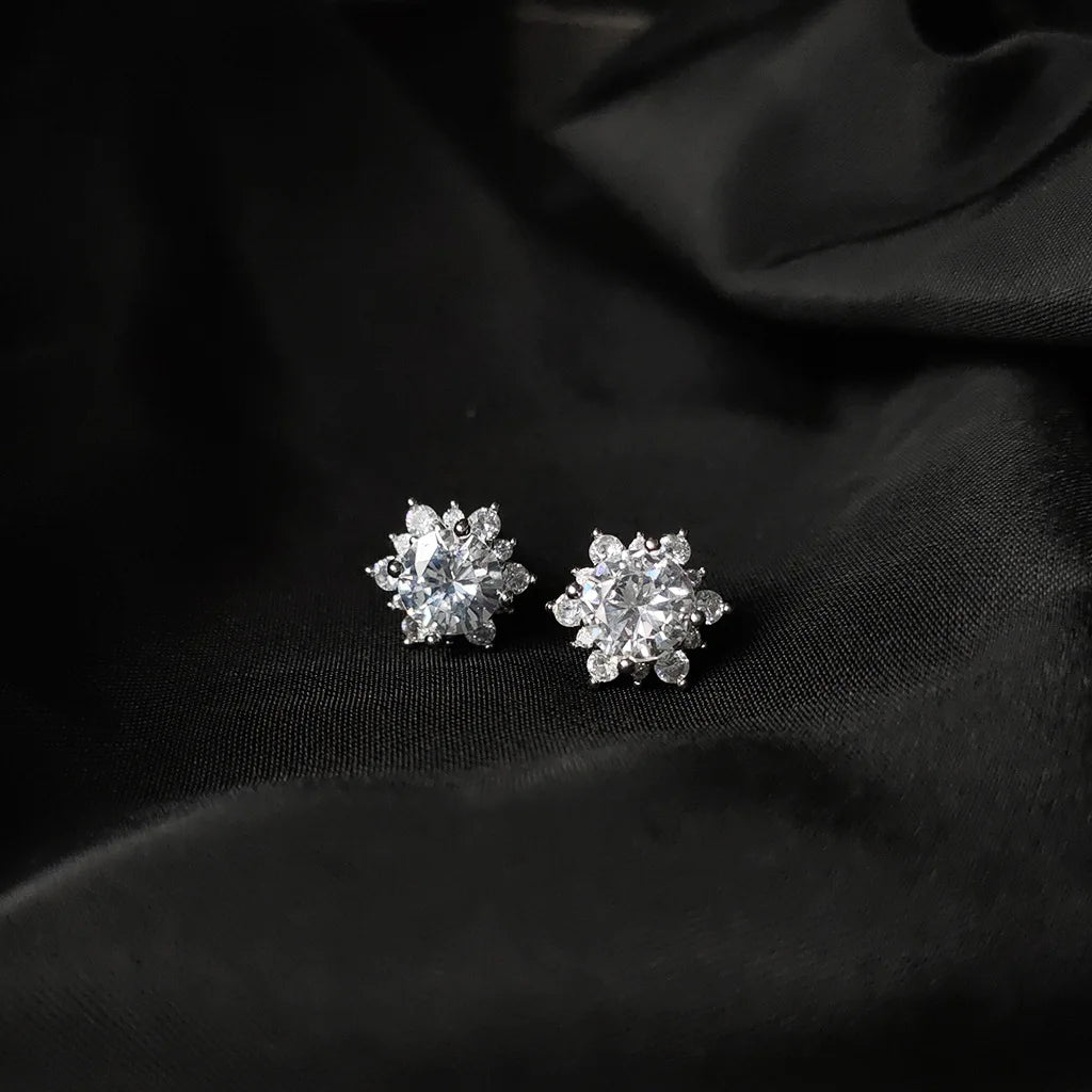 925 Silver Stud Earrings with Micro Inlaid Zircon Trendy Microscopic Studs for Women with Feminine Temperament for Daily Wear