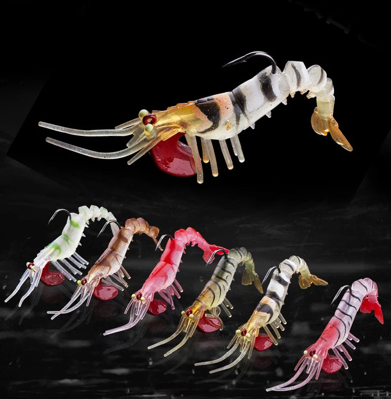Manufacture Price Rigged with Hook 100mm 12g TPR/TPE Soft Jointed Prawn Silicone Shrimp Fishing Lure