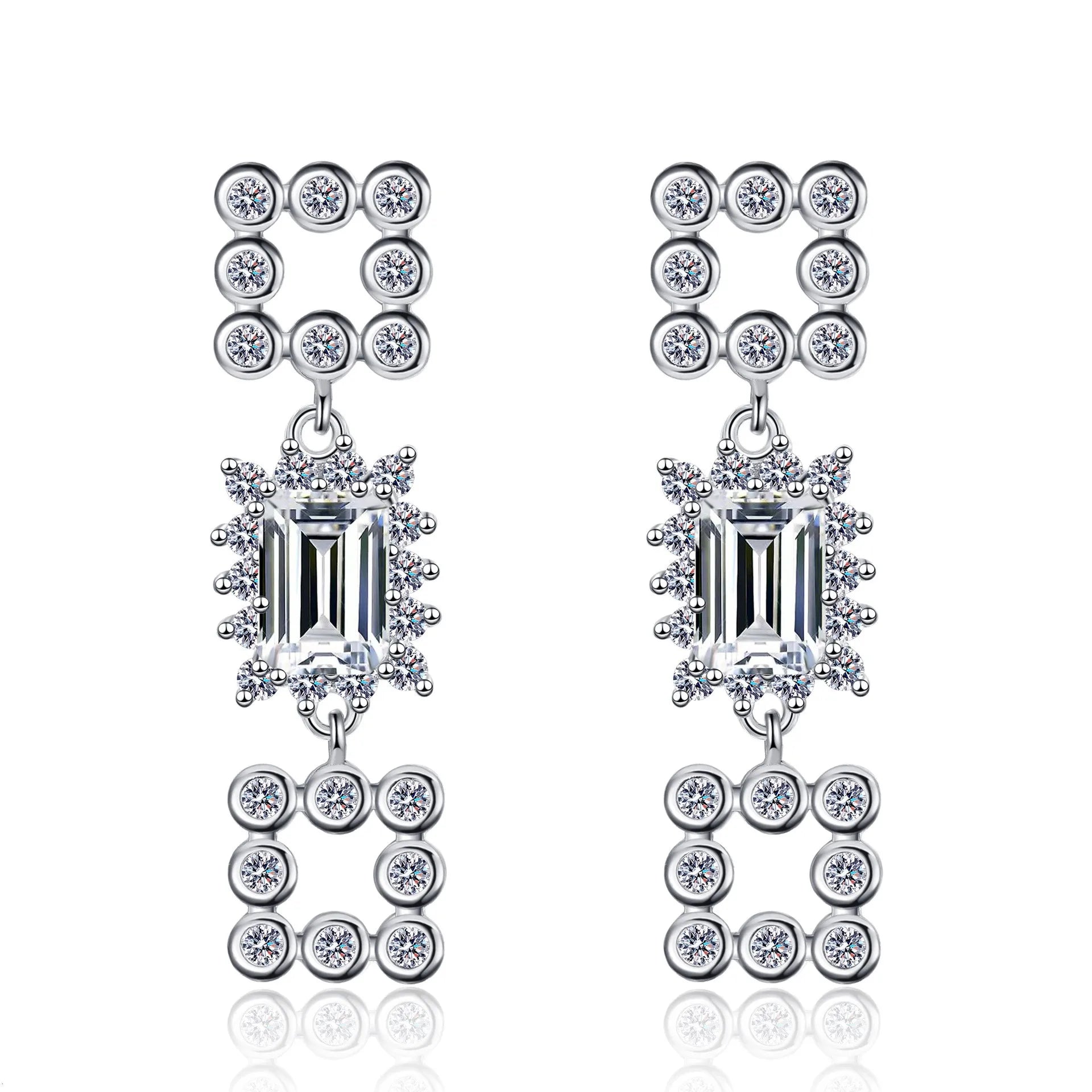 Real D Color High Quality Moissanite Jewelry 1Carat Emerald Cut Moissanite Earrings for Women Engagement Party Fine Jewelry