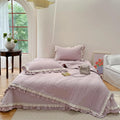 Summer Cool 100% Cotton Quilting Bedding Pink Solid Color Bed Fitted & Bedspread Designer Pillow Shams 4PCS Bedding Set MegaBDM