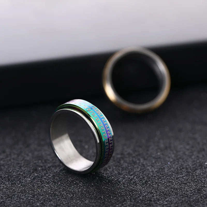 SC New Arrival Creative Anxiety Relief Fidget Rings Geometric Rotatable Fidget Spinner Ring Stainless Steel Rings for Women