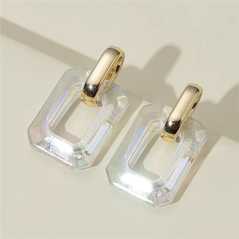 S925 Silver Needle Transparent Acrylic Earrings Metal  Pendant Earrings Fashion Simple Novel Earrings Accessories