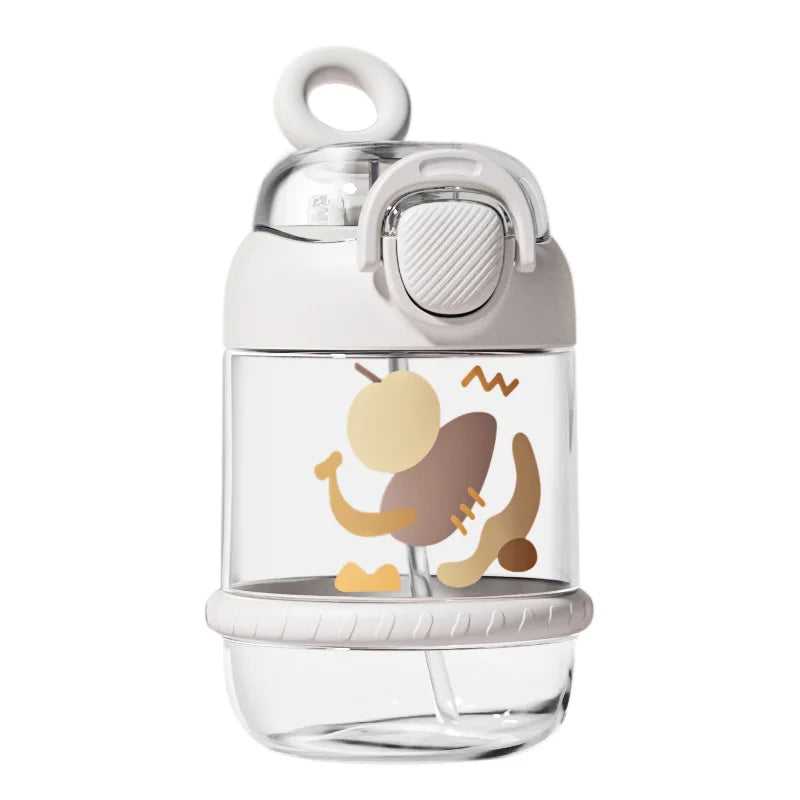 Cute Portable 400/630ml Plastic Water Bottle with Straw BPA-Free Travel School Kids Juice Drinking Cup for Boys and Girls