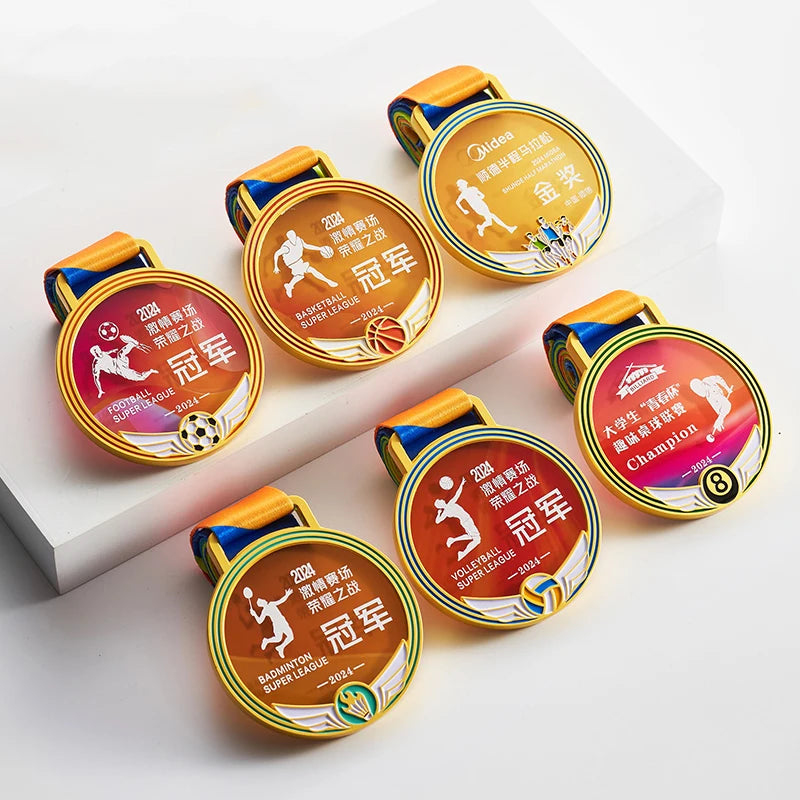 Newest Color Printing Medals Metal Soccer Volleyball Billiards Medailles Sports Competition Athletics Racing Crystal Medals