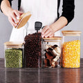 Custom Full Sizes High Borosilicate square Glass Storage Jar With Bamboo Lid