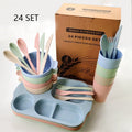 24-Piece Unbreakable Wheat Straw Dinnerware Set Eco-Friendly Bowls Plates Cups Knives Forks Spoons Dishwasher & Microwave Safe