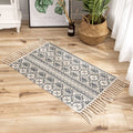 Simple Modern Hand-Woven Carpet Mats Nordic Bedroom Bedside Blanket Printing Rug With Tassel /