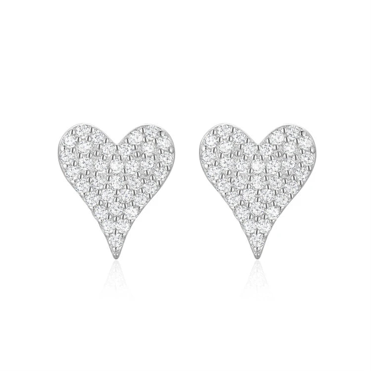 Hot Selling Jewelry Fashion 925 Sterling Silver Full Pave Diamond Love Heart Stud Earrings for Women