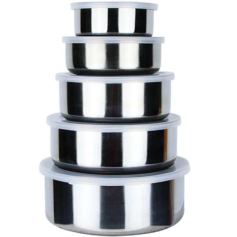 5-Piece Leakproof Fresh Keeping Lunch Box Thickened Stainless Steel Food Storage Container with Lid for Kitchen Refrigerator Use