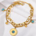 Ouj 18K Gold Plated Men and Women Bracelet with Turquoise Pendant Eye Multi-Layer Chain Fashion Charm Bracelet