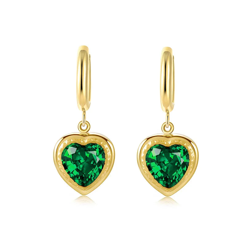 Wholesale 14K Gold Plated Stainless Steel Hoop Earring Emerald Heart Necklace Pendant Fashion Earrings Trend 2022 Best Seller
