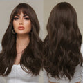 Fast Delivery Synthetic Long Brown Wigs Natural Blond Wavy Hair Wig for Women Orange-brown Wigs with Bangs