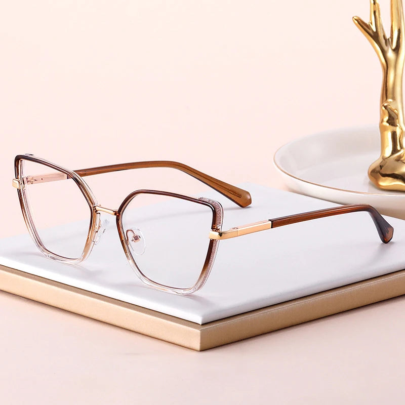 2024 New Vintage TR90 Cat Eye Glasses Frame Unisex Anti Blue Light Optical Reading Eyeglasses UV400 Protection Gradient Color