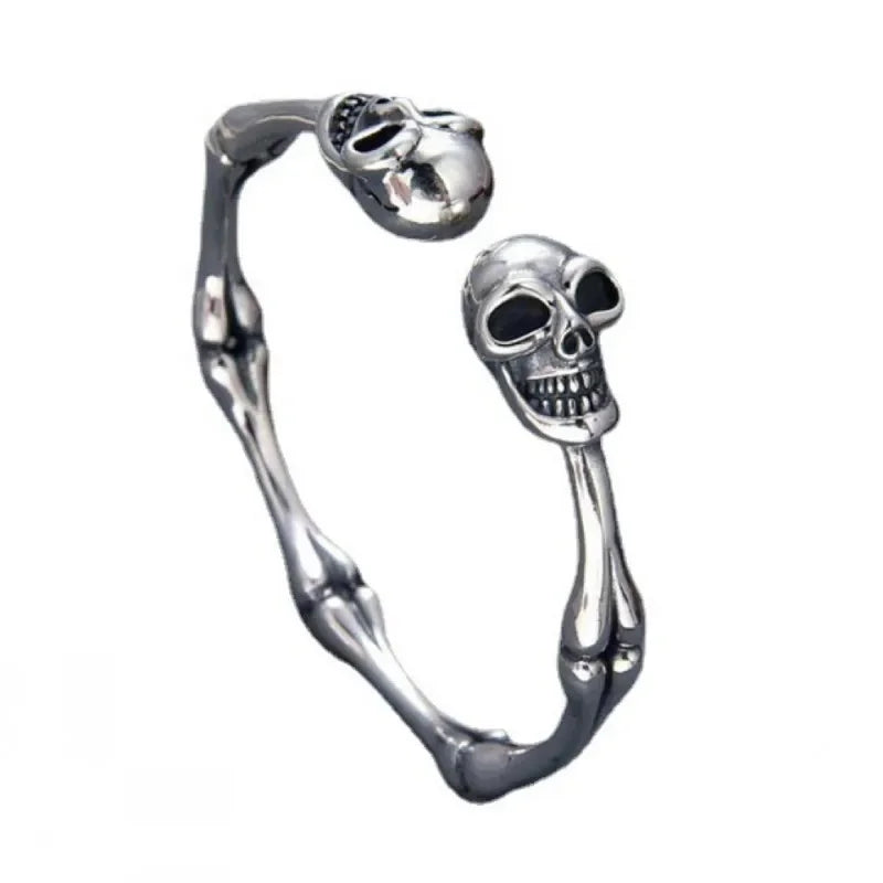 BOCAI S925 Real Sterling Silver Hip-Hop Fine Chain Link Bracelet Dark Skull Punk Jewelry Bone Modeling Trendy Personality for