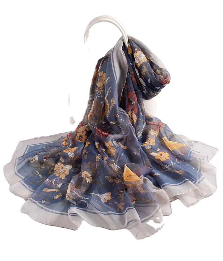 New Fashion Silk Printing Scarf Hijab Versatile Student Scarf Long air Conditioning Shawl Scarf Dual Use