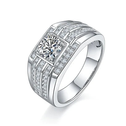Luxury 18k Gold Plated Mens Moissanite Rings Sterling Silver D Color 1CT Moissanite Engagement Ring