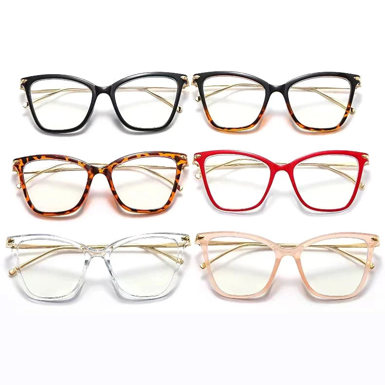 Fashion Cat Eye Women's Frames for Eyeglasses Anti Blue Light Myopia Frame Metal Temples Butterfly Eyeglasses Frames Wholesale