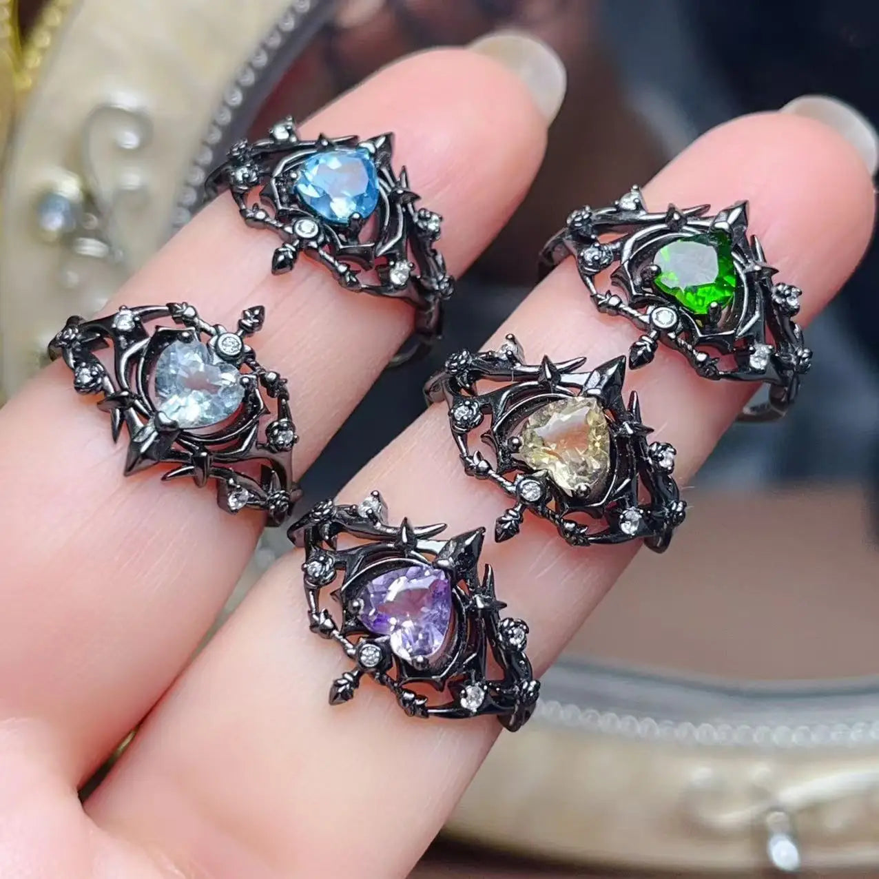 Good Price 925 Sterling Silver Natural Gemstone Heart Cut Jewelry Fine Unique Women Ring Wholesale