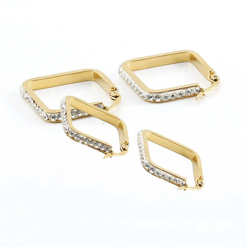 Waterproof Non Tarnish Stainless Steel 18k Gold Stainless square Zircon Inlay Pendant Designer Inspired Earrings Popular Brands