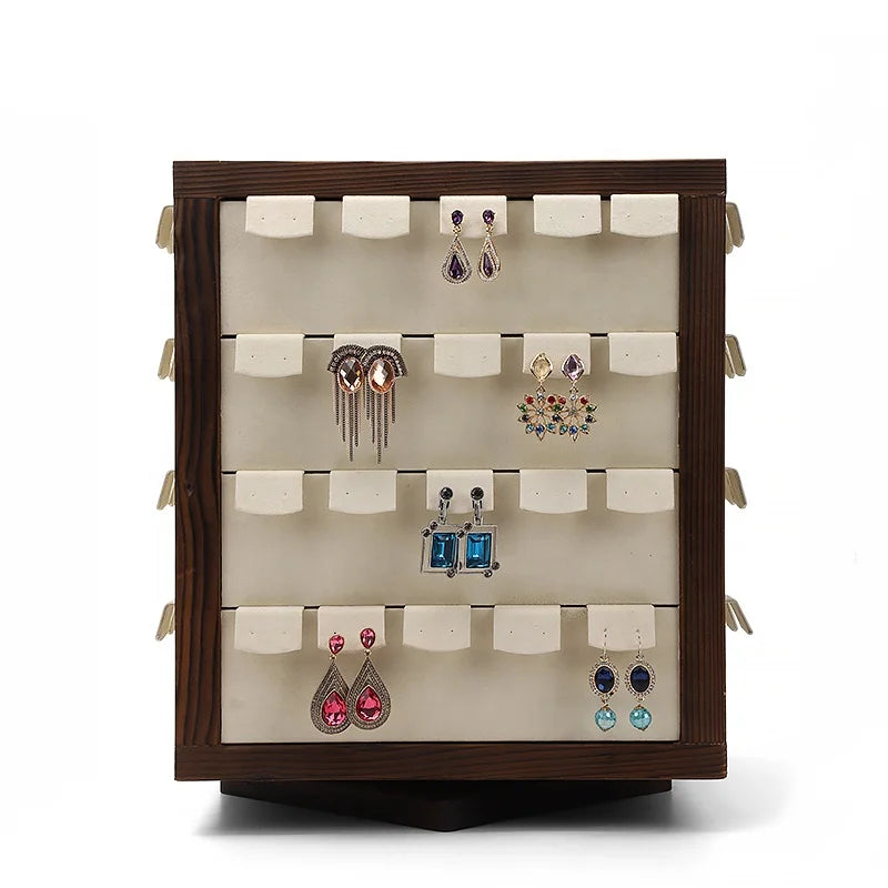 DIGU Custom Jewelry Display Earrings Ear Stud Holder Counter Solid Wood Rotate 360 Earring Stand Display