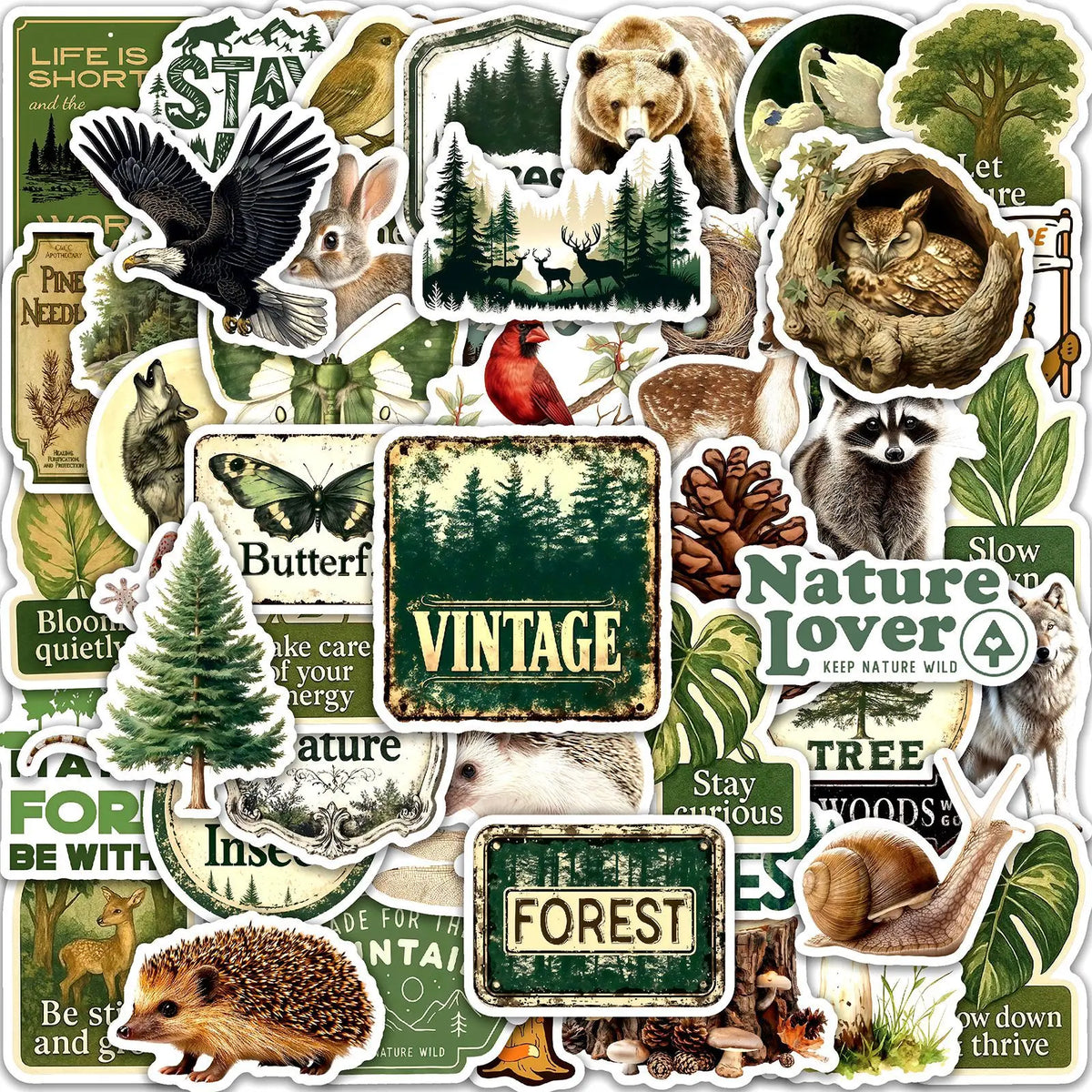 50PCS Vintage nature plant forest animals sticker MegaBDM