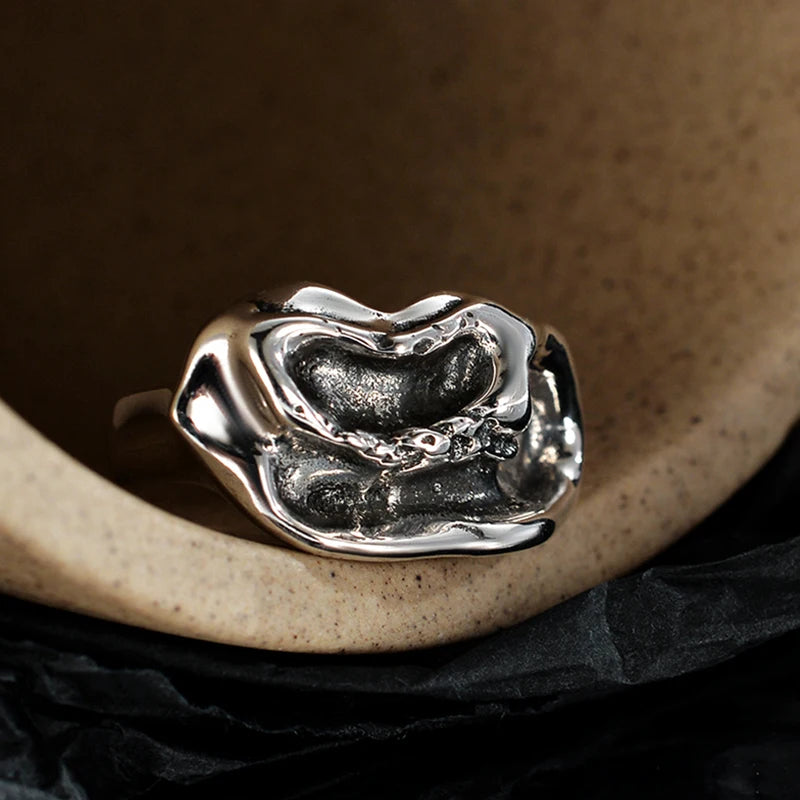 ICEBELA Jewelry S925 Sterling Silver American Vintage Ring Female Niche Punk Style Irregular Bump Ring