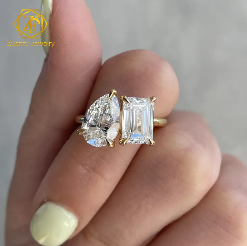 14k Gold Jewelry Eternity Promise Two Stones Rings 2ct 3ct Pear and Emerald Cut Loose Diamond Ring Moissanite Engagement Ring