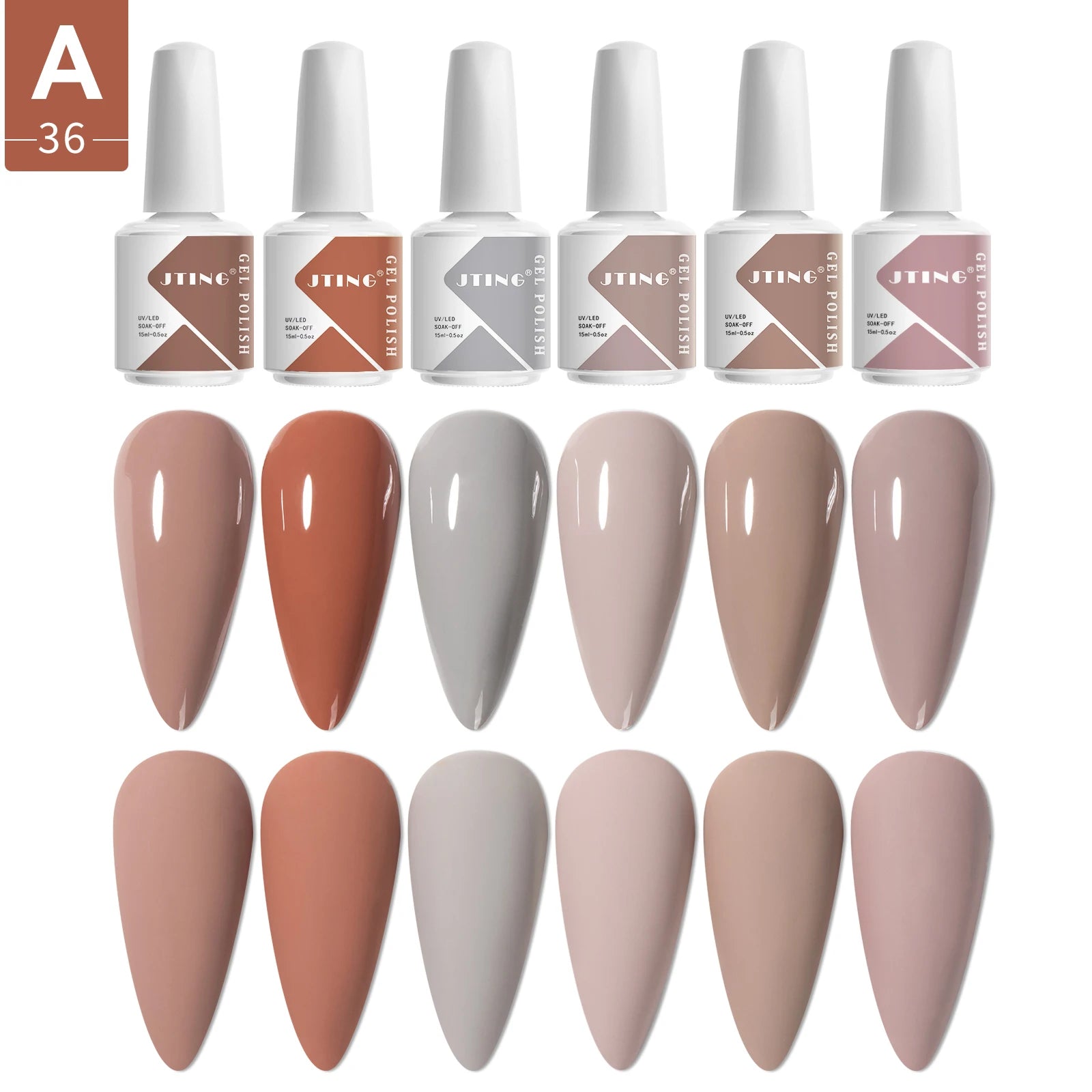 JTING OEM Customized Frosted Glass Nail Gel Polish Bottles 8ml 12ml 15ml Nails Uv Gel Polish 6colors Set with Unique Package Box