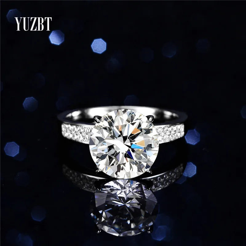 Silver 925 Original 5 Carat Brilliant Cut Diamond Test Past D D Color Moissanite 4 Claws Wedding Ring Women Gift Fine Jewelry