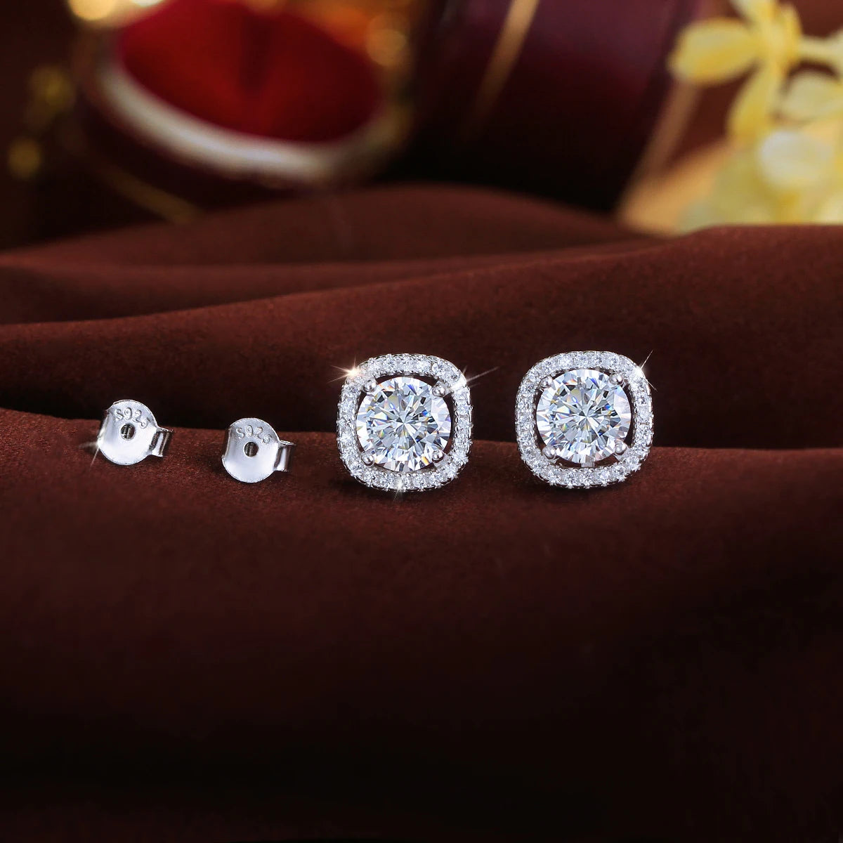 Classic Minimalist Girls S925 Sterling Silver Earrings Top 5a CZ 9mm Square Stud Earrings with Zircon Fashion Accessories