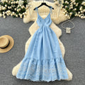 LW0672 Halter Cutout Embroidered Dress Female Gentle Ethos Fairy Holiday Long Skirt Holiday Halter Dress Womens Halter Dress