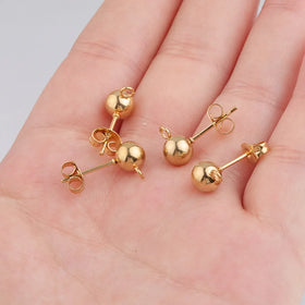 6/4mm DIY Stainless Steel Ear Needle Round Bead Earrings Gold Plated Pendant Accessories