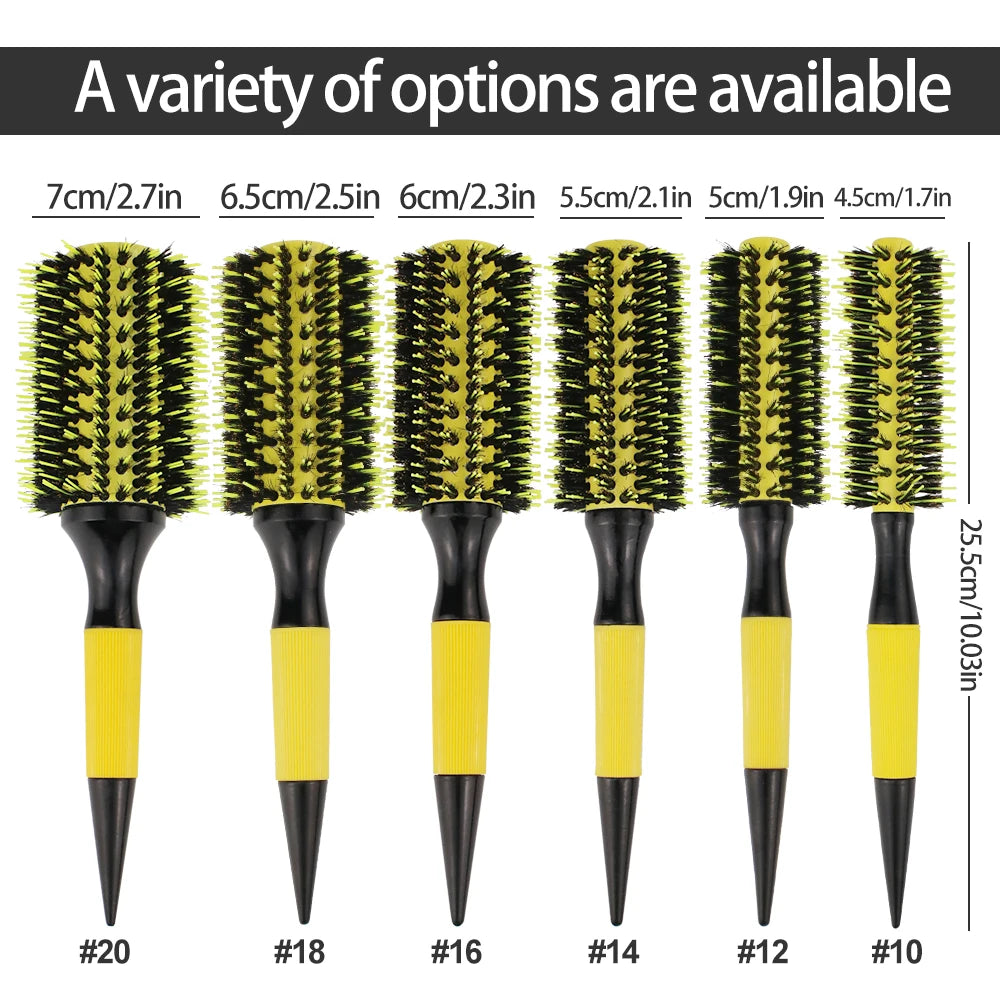 MJ Top Brazil Style Round Hair Brush with Boar Bristles Anti-Static for Hair Blow Drying Styling Curly Barber Comb
