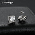 SE003 9mm 925 Sterling Silver Geometric CZ Stud Earrings for Women Engagement Party Gift