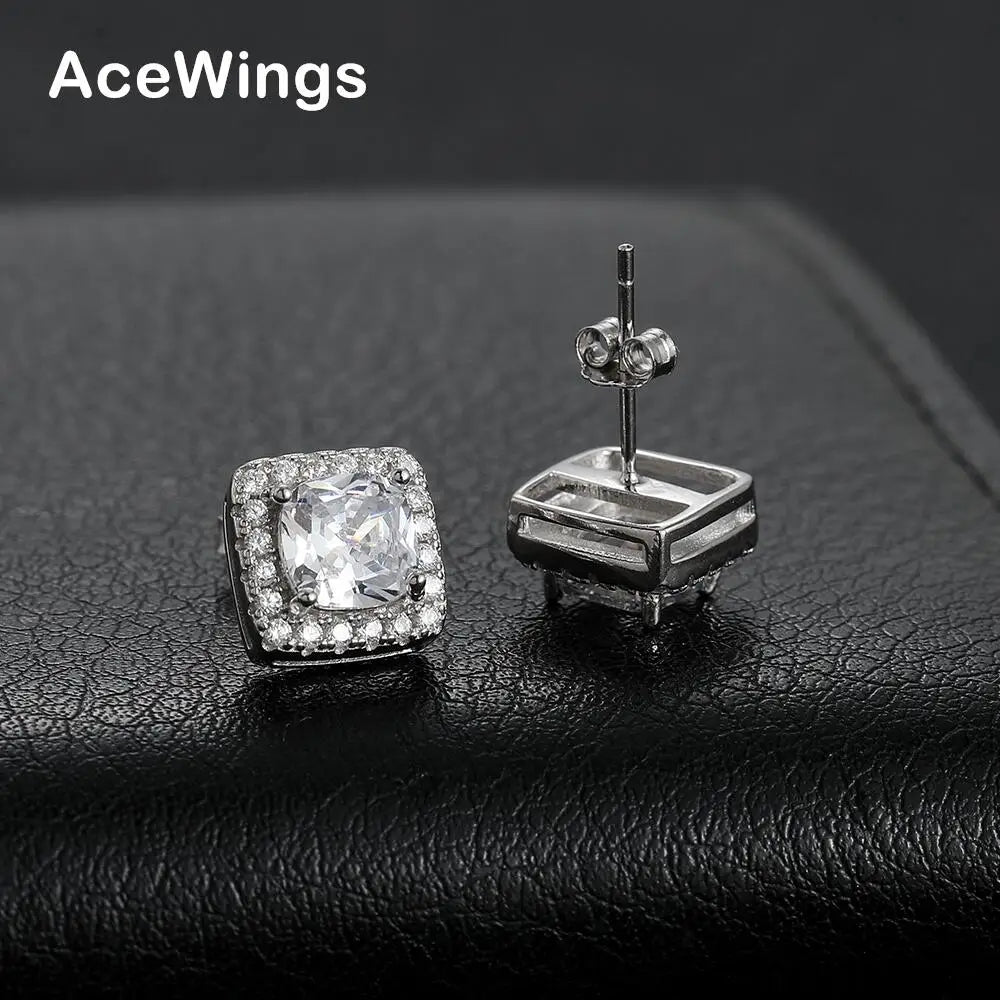 SE003 9mm 925 Sterling Silver Earrings for Women Square CZ Stud Earring