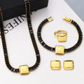 Top Quality Simple Luxury 4Pcs Zircon Set Square Stainless Steel 18k Gold Plated Jewelry Set