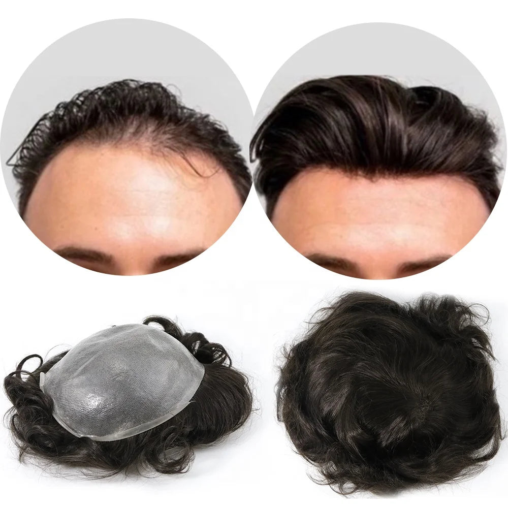 Wholesale High Quality Man Wigs Hair System 100% Human Hair Natural Hairline V-looped  Super Thin Skin Base Toupee for Men